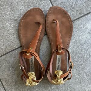 Steve Madden Strappy Leather Grecian Sandals with Gold Heel Cups, Size 9.5